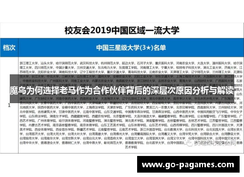 魔鸟为何选择老马作为合作伙伴背后的深层次原因分析与解读