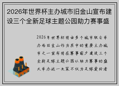2026年世界杯主办城市旧金山宣布建设三个全新足球主题公园助力赛事盛宴